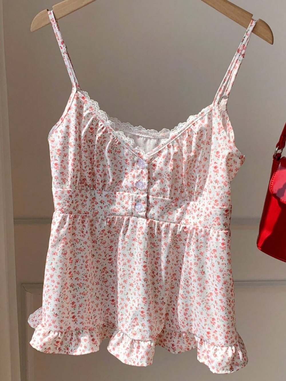 Pink Casual Women's Floral Lace Detail Camisole
